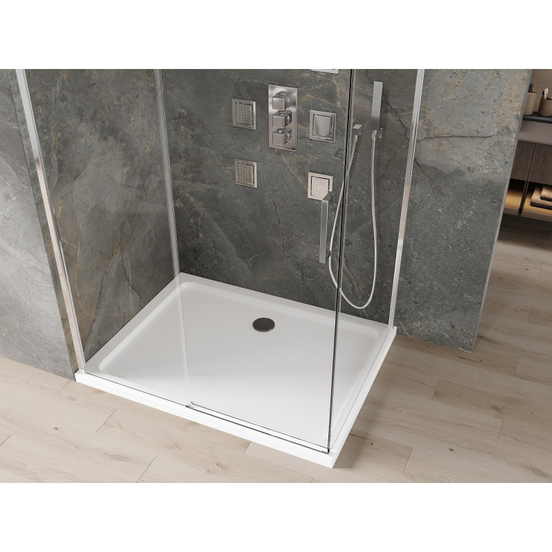 Mexen Omega 120 x 90 cm-es toló zuhanykabin, átlátszó, króm + Flat zuhanytálca - 825-120-090-01-00-4010