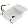 Mexen Elias chiuvetă de granit cu o singură cuvă cu scurgător și baterie de bucătărie Flora, alb - 6511-20-670401-57-B