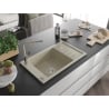 Mexen Elias chiuvetă de granit cu un compartiment, cu picurător și baterie de bucătărie Flora, Bej - 6511-69-670401-09