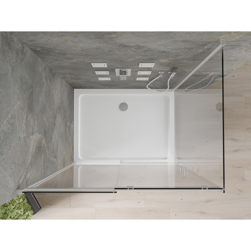 Mexen Omega 120 x 90 cm-es toló zuhanykabin, átlátszó, króm + Flat zuhanytálca - 825-120-090-01-00-4010