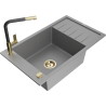 Mexen Elias chiuvetă de granit cu 1 compartiment, cu scurgător și baterie de bucătărie Flora, gri - 6511-71-670401-57-G