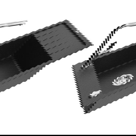 Mexen Elias chiuvetă de granit 1-cameră cu scurgător și baterie de bucătărie Flora, metal negru/argintiu - 6511-73-670401-00