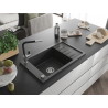 Mexen Elias gránit mosogató 1 rekeszes csepptálcával és Flora konyhai csapteleppel, fekete pöttyös - 6511-76-670401-07