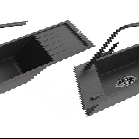 Mexen Elias chiuvetă din granit cu 1 compartiment, cu scurgător și baterie de bucătărie Flora, negru cu picățele