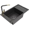 Mexen Elias chiuvetă de granit cu 1 cuvă cu scurgător și baterie de bucătărie Flora, negru cu pete - 6511-76-670401-75-B