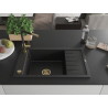 Mexen Elias chiuvetă granitică cu 1 compartiment cu scurgător și baterie de bucătărie Flora, negru - 6511-77-670401-57-G