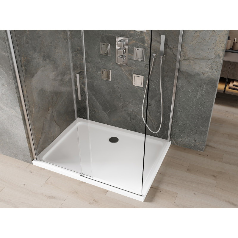 Mexen Omega cabină de duș glisantă 130 x 100 cm, transparentă, crom + cadă de duș plată - 825-130-100-01-00-4010