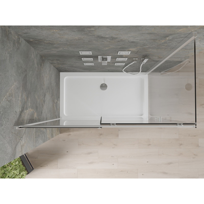 Mexen Omega cabina de duș glisantă 140 x 80 cm, transparentă, crom + cadă îngustă - 825-140-080-01-00-4010