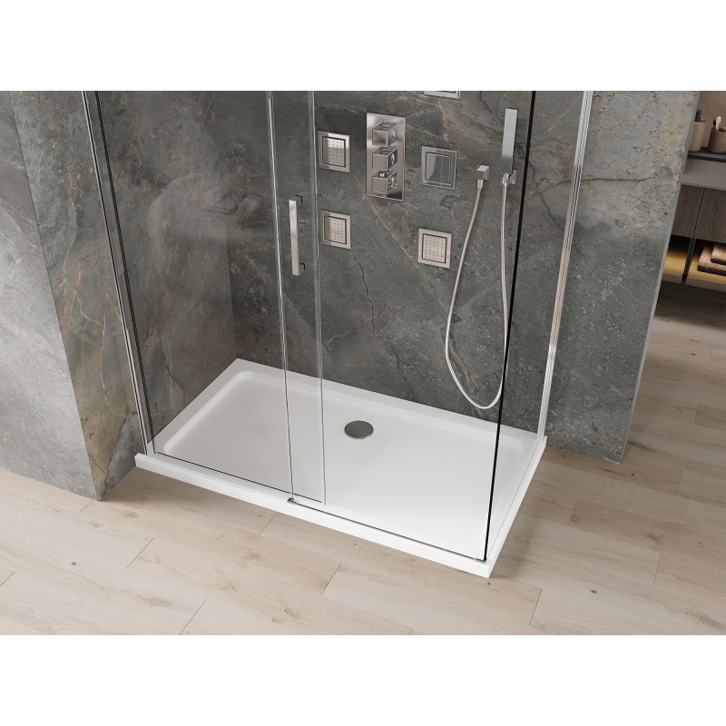 Mexen Omega cabina de duș glisantă 140 x 80 cm, transparentă, crom + cadă îngustă - 825-140-080-01-00-4010