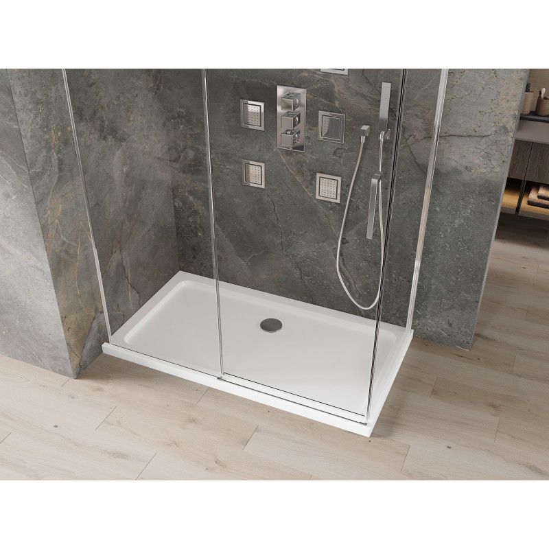Mexen Omega cabina de duș glisantă 140 x 80 cm, transparentă, crom + cadă îngustă - 825-140-080-01-00-4010