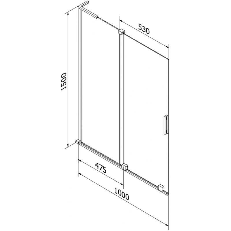 Mexen Velar L fürdőkád paraván, 2 szárnyú toló, 100 x 150 cm, homályos, króm - 896-100-003-31-01