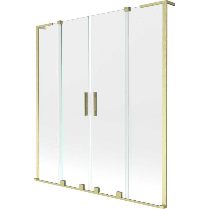 Mexen Velar L Duo kétszárnyú toló fürdőszobai paraván 150 x 150 cm, átlátszó, arany szálcsiszolt - 896-150-003-02-55