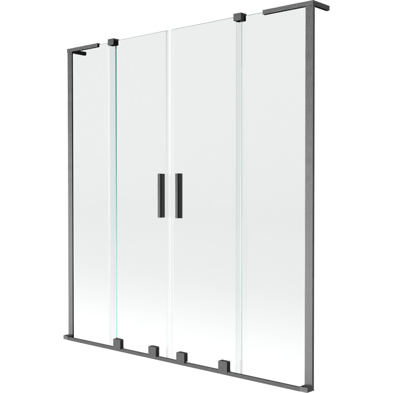 Mexen Velar L Perete despartitor de cadă cu două panouri glisante 150 x 150 cm, transparent, gri armă periat