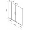 Mexen Velar L Perete despartitor de cadă cu două panouri glisante 150 x 150 cm, transparent, gri armă periat