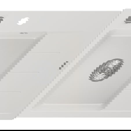 Mexen Ben chiuvetă de granit cu o cuvă și picurător, stânga 600 x 500 mm, alb, sifon crom - 6522605000-20