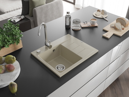 Mexen Ben gránit mosogató 1 rekeszes csepegtetővel, balos 600 x 500 mm, bézs, króm szifon - 6522605000-69