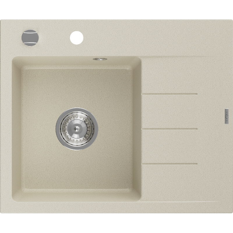 Mexen Ben gránit mosogató 1 rekeszes csepegtetővel, balos 600 x 500 mm, bézs, króm szifon - 6522605000-69