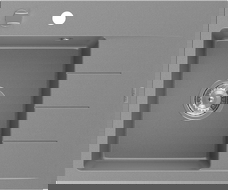 Mexen Ben chiuvetă de granit cu 1 cuvă și scurgător, stânga 600 x 500 mm, gri, sifon crom - 6522605000-71