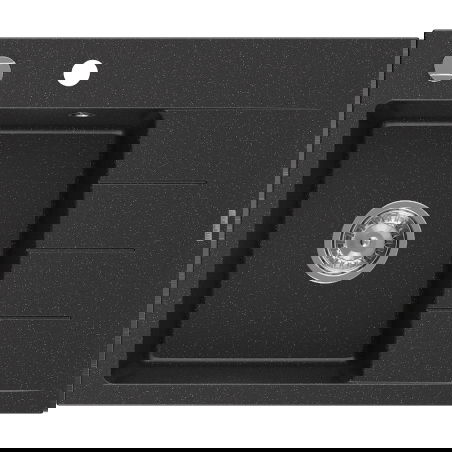Mexen Ben gránit mosogatótálca 1 kamrás, bal oldali tálcával 600 x 500 mm, fekete/ezüst metál, krómozott szifon - 6522605000-73