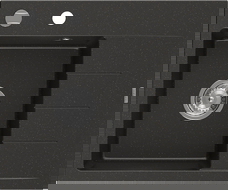 Mexen Ben 1 rekeszes gránit mosogató csepegtetővel, balos, 600 x 500 mm, fekete/arany metál, krómozott szifon