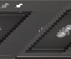 Mexen Ben chiuvetă de granit cu o cuvă și scurgător, stânga 600 x 500 mm, negru pătat, sifon crom - 6522605000-76