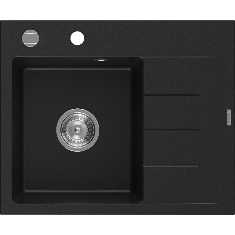 Mexen Ben chiuvetă de granit cu 1 compartiment și scurgător, stânga 600 x 500 mm, negru, sifon cromat - 6522605000-77