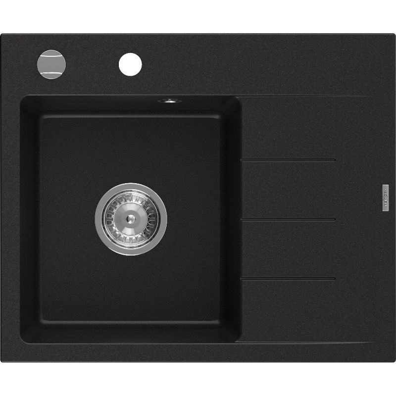 Mexen Ben gránit mosogató 1 rekesszel, csepegtetővel, balos 600 x 500 mm, fekete, króm szifon - 6522605000-77