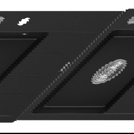 Mexen Ben gránit mosogató 1 rekesszel, csepegtetővel, balos 600 x 500 mm, fekete, króm szifon - 6522605000-77