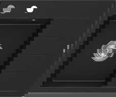 Mexen Ben gránit mosogató 1 rekesszel, csepegtetővel, balos 600 x 500 mm, fekete, króm szifon - 6522605000-77