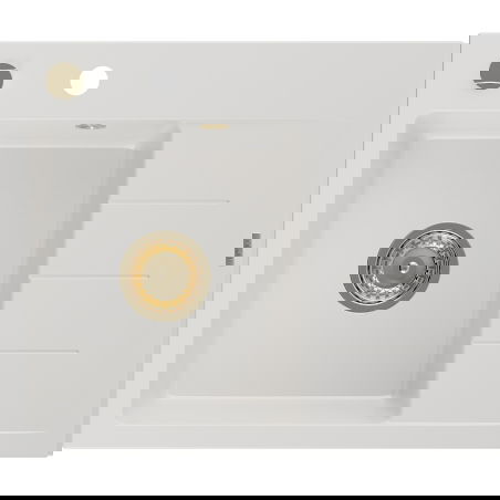 Mexen Ben chiuvetă de granit cu 1 cuvă și scurgător, stânga 600 x 500 mm, albă, sifon auriu - 6522605000-20-G