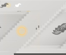 Mexen Ben chiuvetă de granit cu 1 cuvă și scurgător, stânga 600 x 500 mm, albă, sifon auriu - 6522605000-20-G