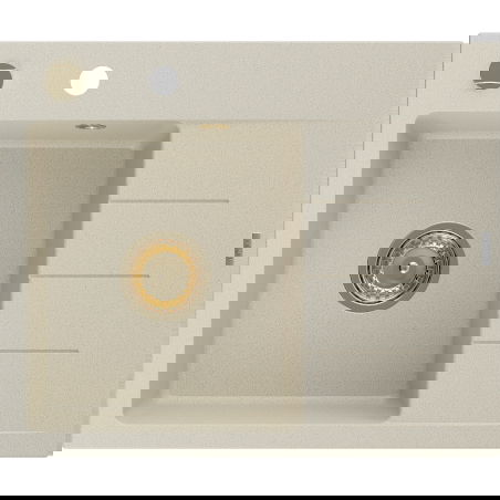 Mexen Ben gránit mosogató 1-medencés csepptálcával, balos 600 x 500 mm, bézs, arany szifon - 6522605000-69-G