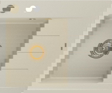 Mexen Ben chiuvetă de granit cu 1 compartiment cu scurgător, stânga 600 x 500 mm, bej, sifon auriu - 6522605000-69-G