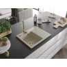 Mexen Ben chiuvetă de bucătărie granit cu 1 compartiment și picurător stâng 600 x 500 mm, bej, sifon auriu - 6522605000-69-G