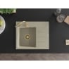 Mexen Ben chiuvetă de granit cu 1 compartiment cu scurgător, stânga 600 x 500 mm, bej, sifon auriu - 6522605000-69-G