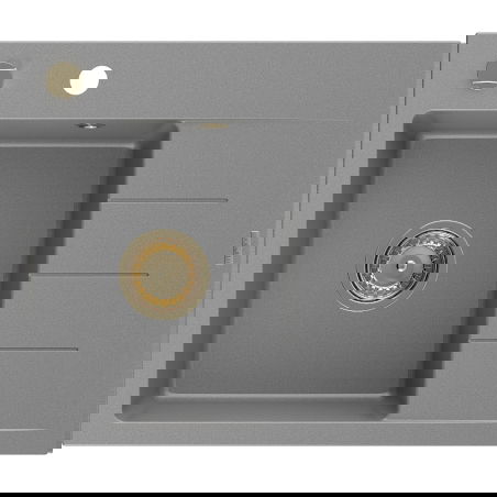 Mexen Ben chiuvetă de granit cu 1 compartiment și scurgător pe stânga 600 x 500 mm, gri, sifon auriu - 6522605000-71-G