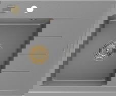 Mexen Ben chiuvetă din granit cu 1 compartiment cu scurgere, stânga 600 x 500 mm, gri, sifon auriu - 6522605000-71-G