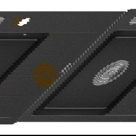 Mexen Ben gránit mosogató 1-medencés csepegtetővel, balos 600 x 500 mm, fekete/ezüst metál szifon arany - 6522605000-73-G