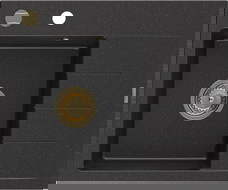 Mexen Ben chiuvetă de bucătărie din granit cu 1 compartiment și scurgător, stângă 600 x 500 mm, negru/argintiu metalizat,