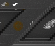 Mexen Ben gránit mosogató 1-medencés csepegtetővel, balos 600 x 500 mm, fekete/ezüst metál szifon arany - 6522605000-73-G