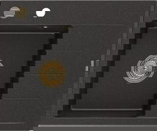 Mexen Ben 1 rekeszes gránit mosogató csepegtetővel, bal, 600 x 500 mm, fekete/arany metál, arany szifonnal - 6522605000-75-G