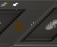 Mexen Ben chiuvetă granit 1-cameră cu picurător, stângă 600 x 500 mm, negru/auriu metalic, sifon auriu - 6522605000-75-G