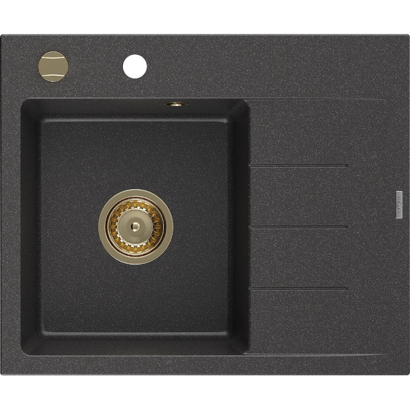 Mexen Ben 1 rekeszes mosogató csepegtetővel, balos 600 x 500 mm, fekete pöttyös, arany szifonnal - 6522605000-76-G