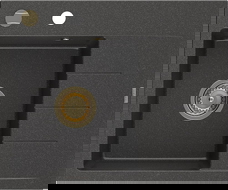 Mexen Ben chiuvetă de granit cu 1 compartiment și scurgător, stânga, 600 x 500 mm, negru cu pete, sifon auriu