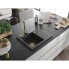 Mexen Ben 1-kamrás gránit mosogató bal oldali csepegtetővel 600 x 500 mm, fekete foltos, arany szifon - 6522605000-76-G