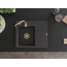 Mexen Ben 1-kamrás gránit mosogató bal oldali csepegtetővel 600 x 500 mm, fekete foltos, arany szifon - 6522605000-76-G