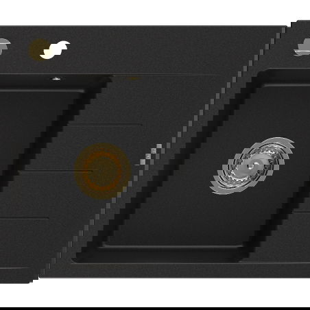 Mexen Ben egymedencés gránit mosogató csepegtetővel balos 600 x 500 mm, fekete, arany szifon - 6522605000-77-G
