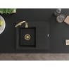 Mexen Ben chiuvetă de granit cu 1 compartiment și scurgător, stânga 600 x 500 mm, negru, sifon auriu - 6522605000-77-G