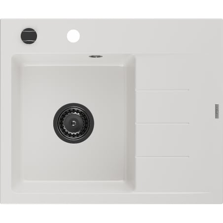 Mexen Ben chiuvetă de granit cu 1 compartiment și scurgător, stânga 600 x 500 mm, alb, sifon negru - 6522605000-20-B