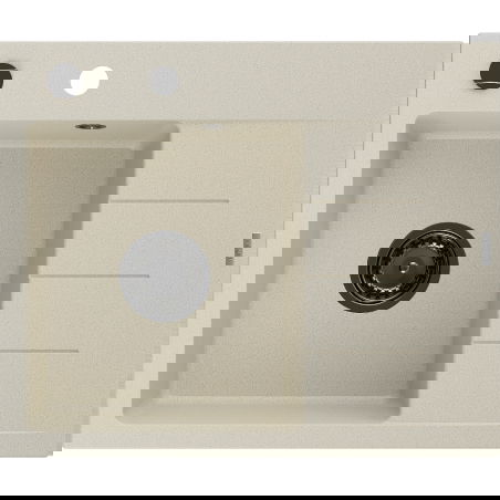 Mexen Ben chiuvetă de bucătărie din granit cu o cuvă și scurgător pe stânga 600 x 500 mm, bej, sifon negru - 6522605000-69-B